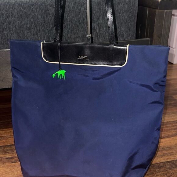 Bally Navy Blue/Black Nylon and Leather Shopper Tote - Picture 4 of 15